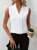Women’s Sleeveless Blouse Elegant Pleated V-Neck Design 0