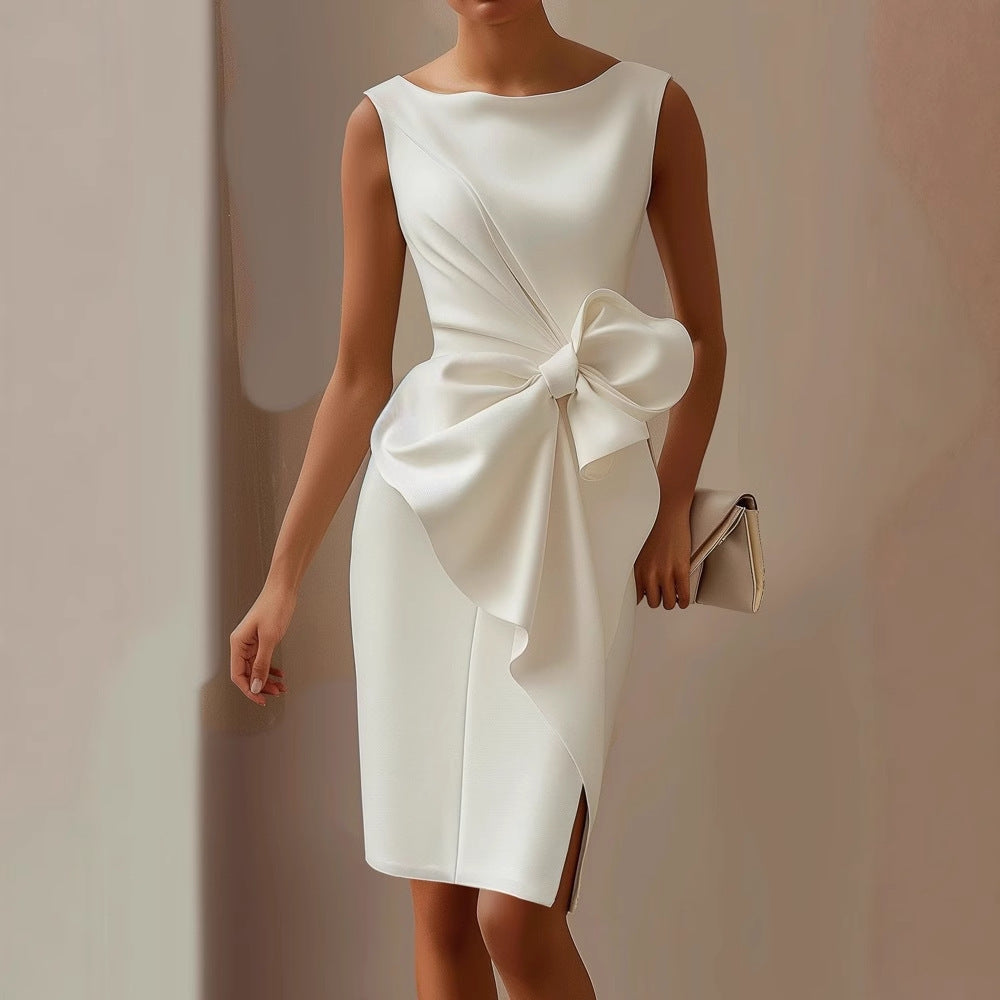Women’s Sleeveless Cocktail Dress with Elegant Oversized Bow 2