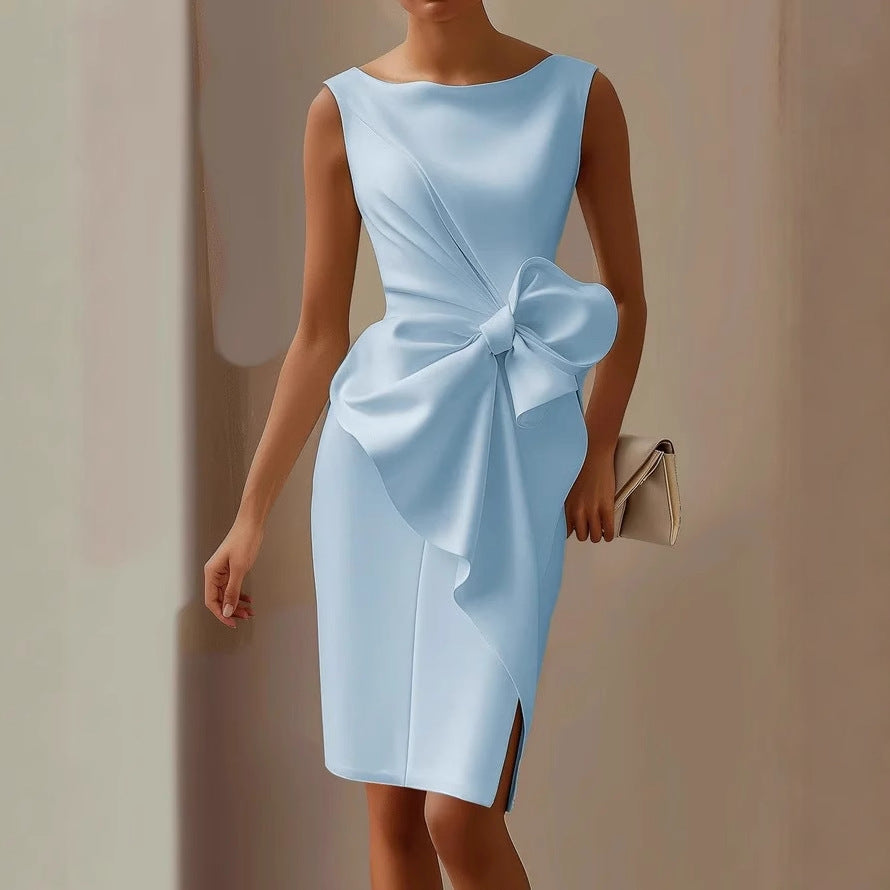 Women’s Sleeveless Cocktail Dress with Elegant Oversized Bow 3