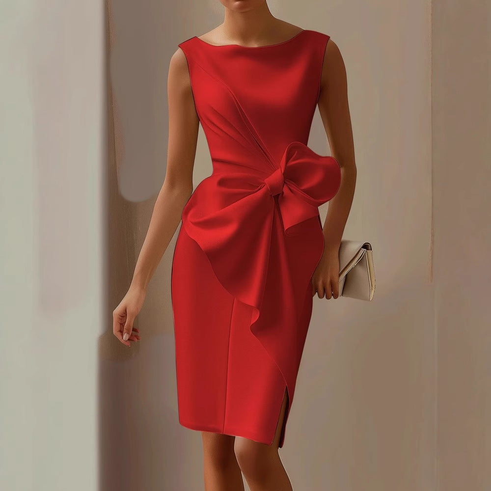 Women’s Sleeveless Cocktail Dress with Elegant Oversized Bow 4