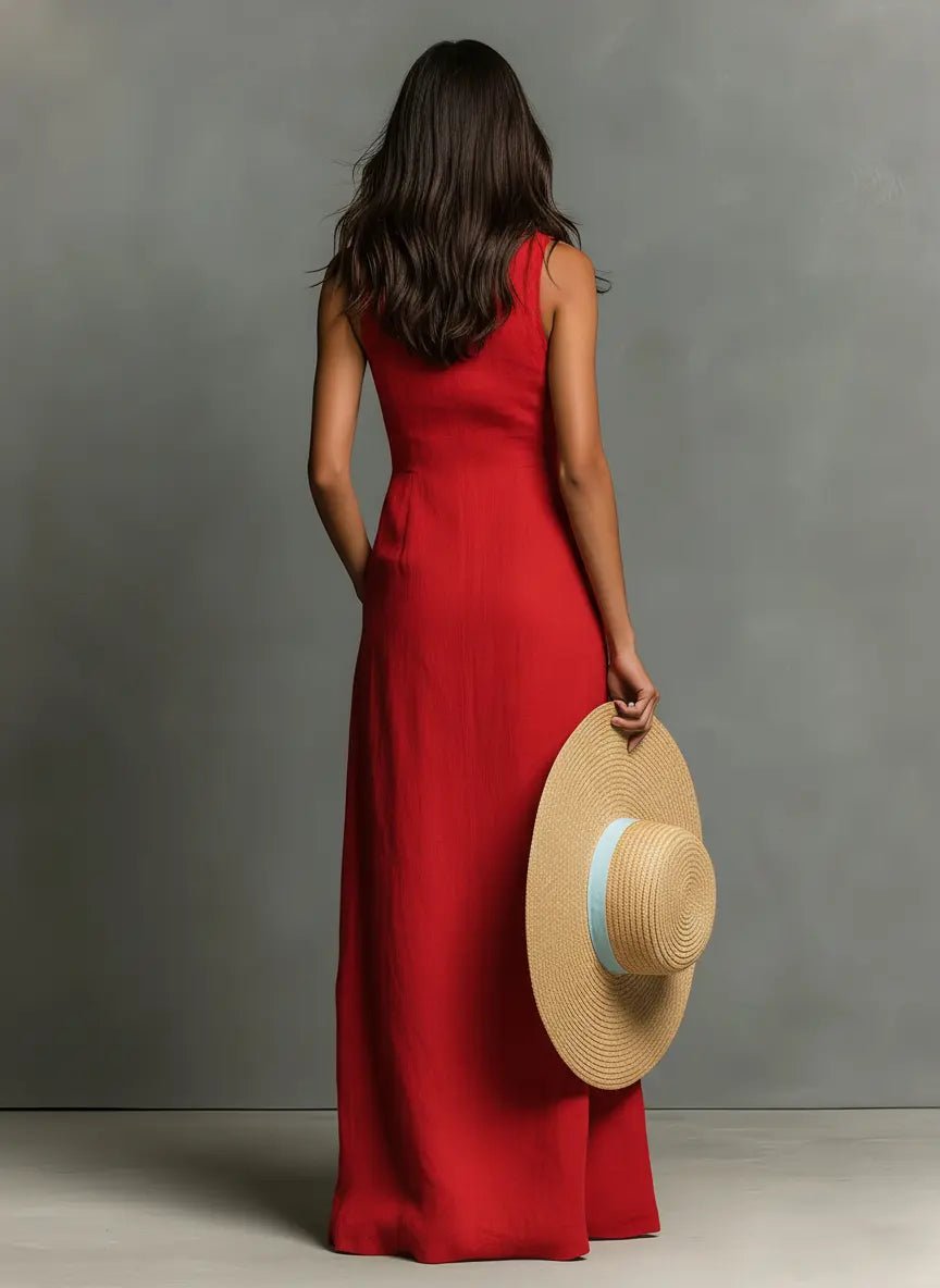 Women’s Sleeveless Collared Maxi Dress Lightweight Linen Button-Front Style 1