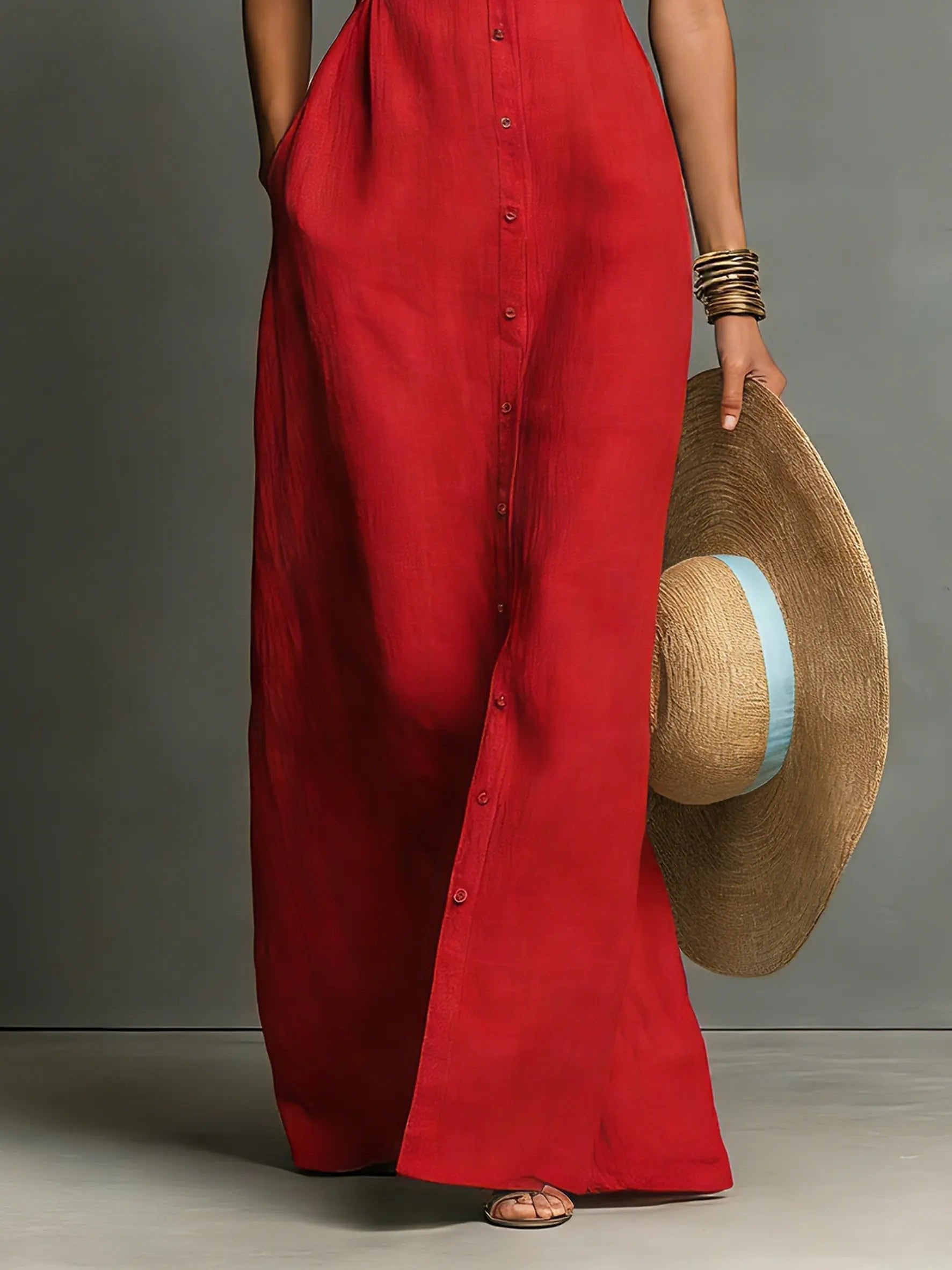 Women’s Sleeveless Collared Maxi Dress Lightweight Linen Button-Front Style 5