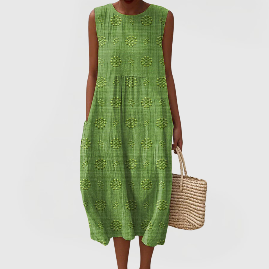 Women’s Sleeveless Summer Dress with Embroidery and Pockets 0