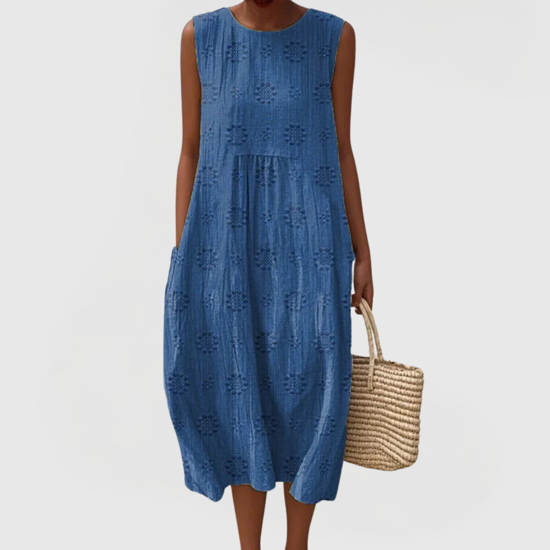 Women’s Sleeveless Summer Dress with Embroidery and Pockets 1