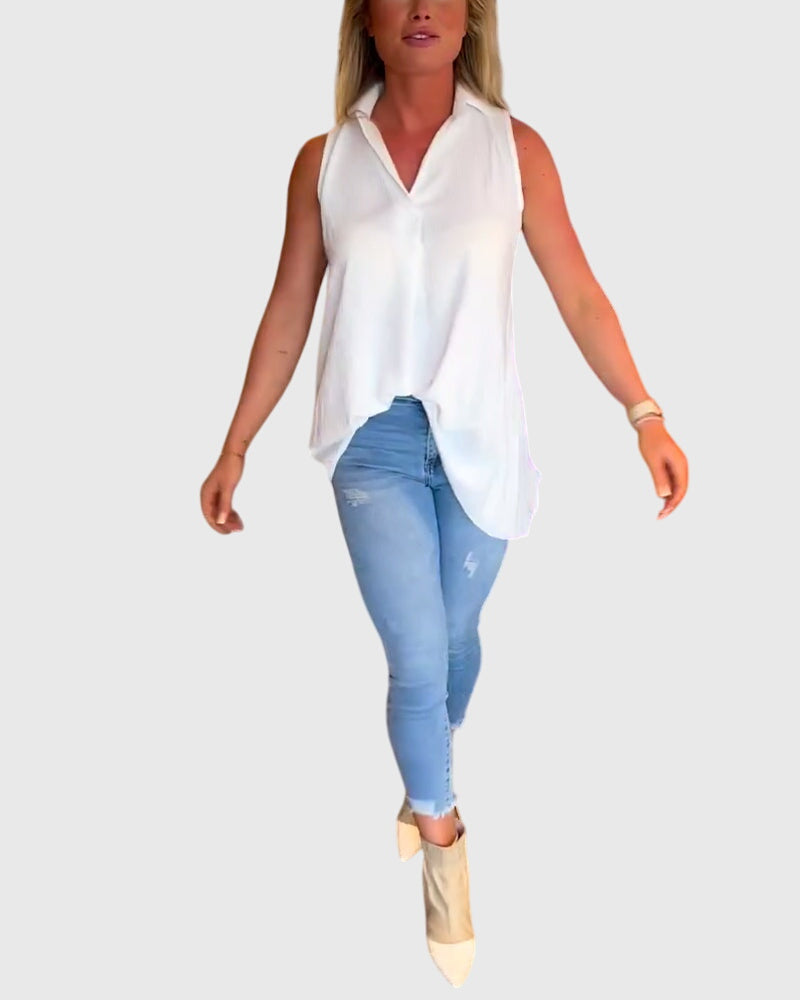 Women’s Sleeveless Top Elegant Ruffle Detail 0