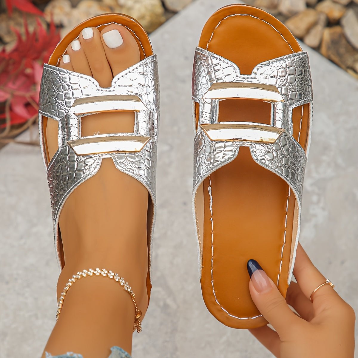 Women’s Slide Sandals Buckle Detail Comfortable Platform Style 4