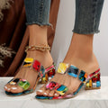 Women’s Slide Sandals Multi-Strap Gemstone Design with Clear Block Heel 0