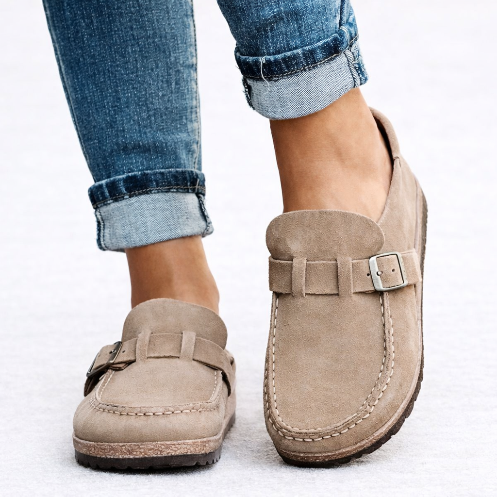 Women’s Slip-On Loafers Soft Suede Style with Buckle Detail 0
