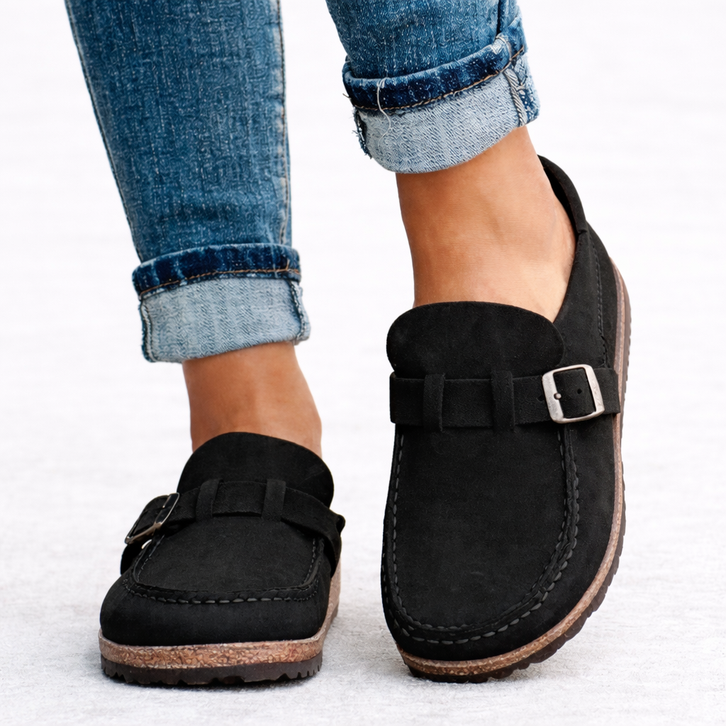 Women’s Slip-On Loafers Soft Suede Style with Buckle Detail 1