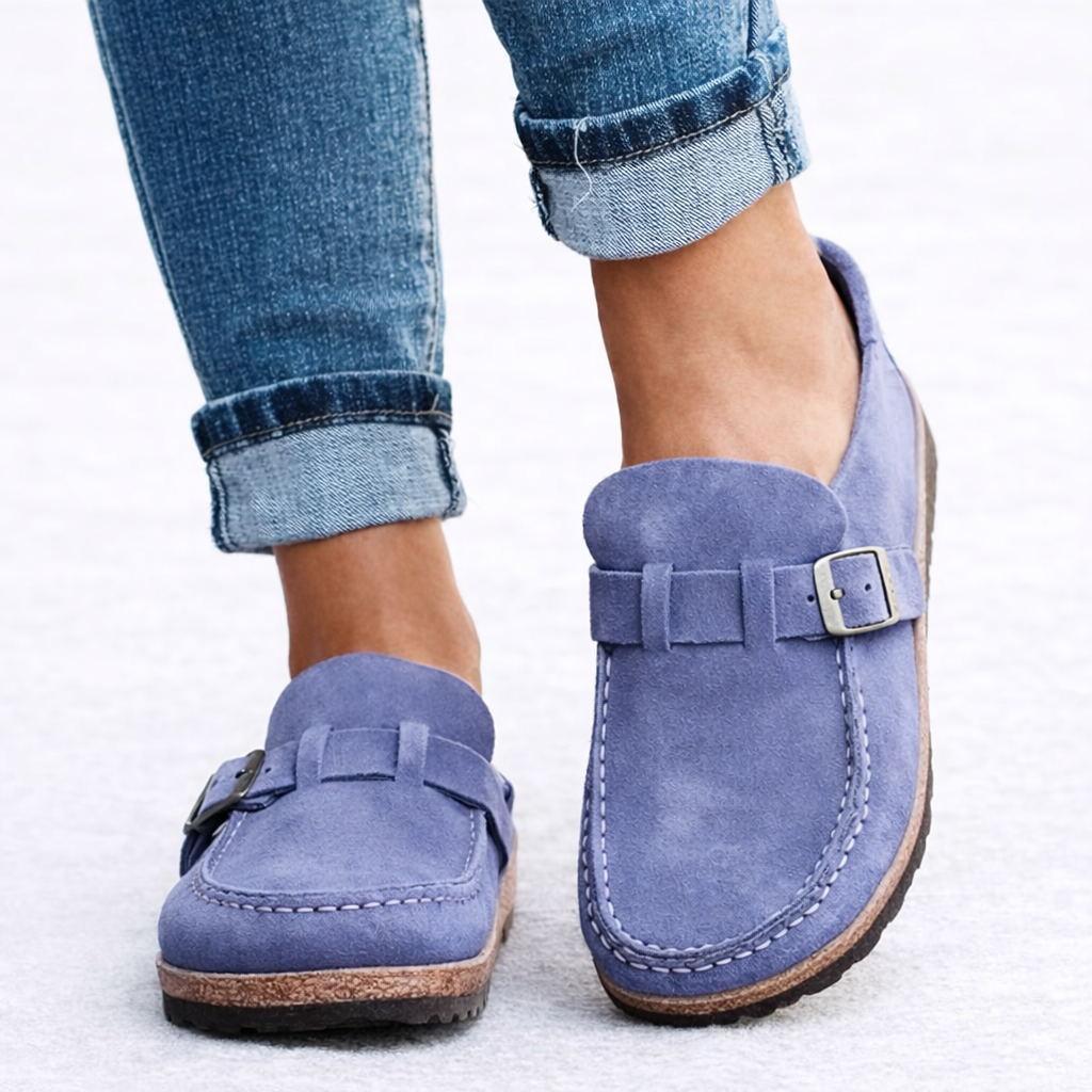 Women’s Slip-On Loafers Soft Suede Style with Buckle Detail 2