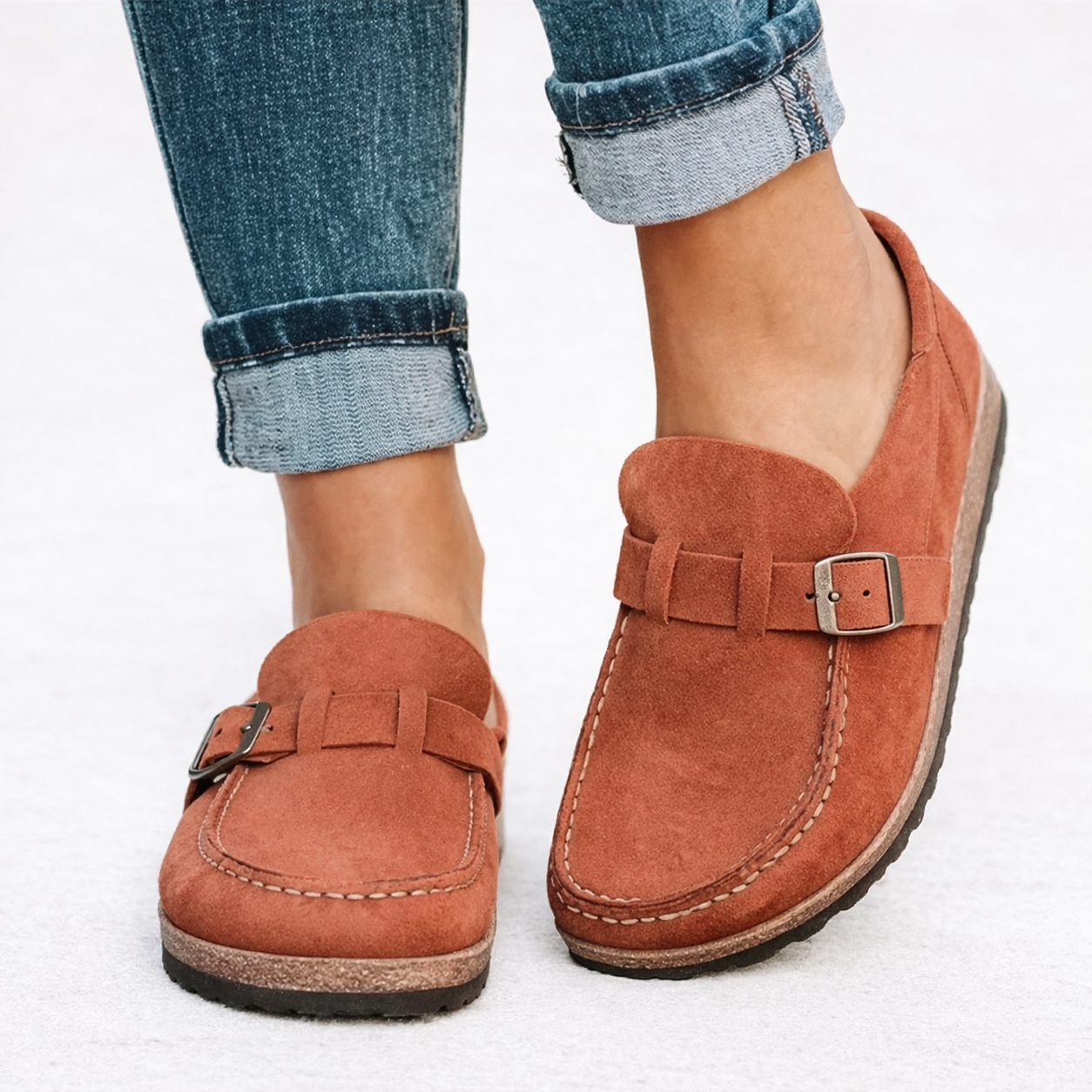 Women’s Slip-On Loafers Soft Suede Style with Buckle Detail 3