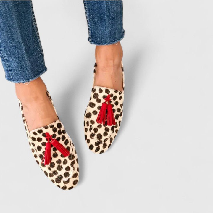 Women’s Slip-On Loafers Stylish Leopard Print with Red Tassels 0