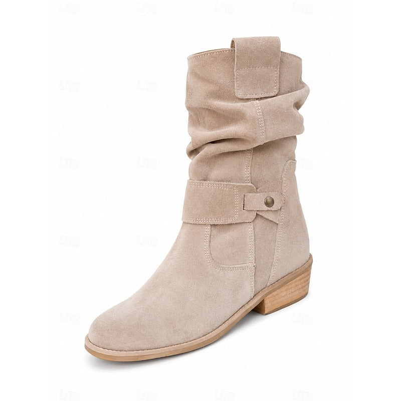 Women’s Slouchy Black Ankle Boots with Block Heel and Buckle Detail 3