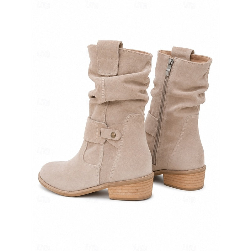 Women’s Slouchy Black Ankle Boots with Block Heel and Buckle Detail 4