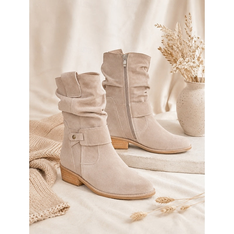 Women’s Slouchy Black Ankle Boots with Block Heel and Buckle Detail 6