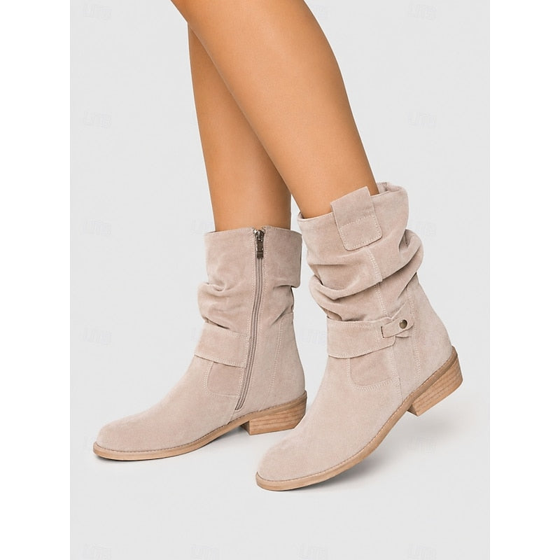 Women’s Slouchy Black Ankle Boots with Block Heel and Buckle Detail 7