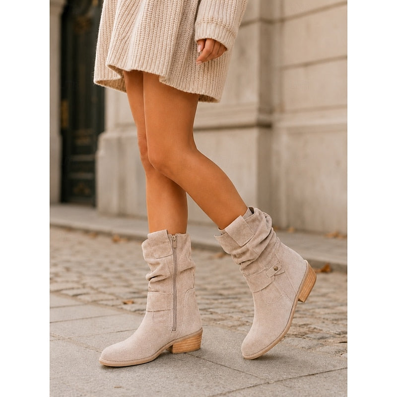 Women’s Slouchy Black Ankle Boots with Block Heel and Buckle Detail 8