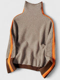 Women’s Sophisticated Sweater Chic High Collar Striped Design 0