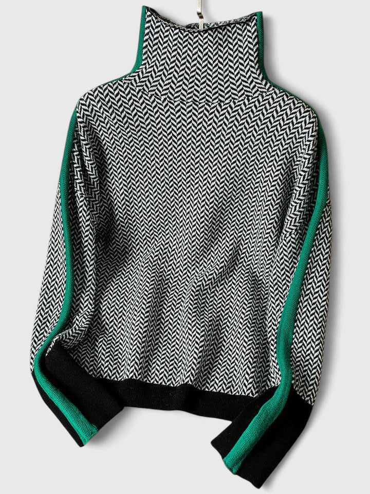Women’s Sophisticated Sweater Chic High Collar Striped Design 5