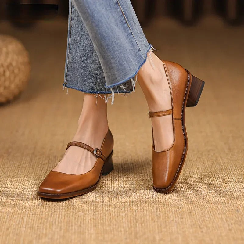 Women’s Spring Block Heel Shoes Elegant Strap Design 0