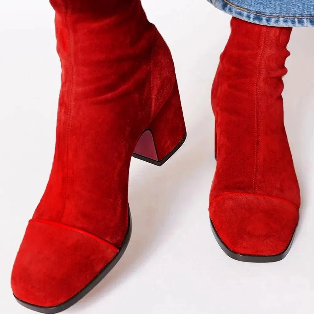 Women’s Square-Toe Block Heel Ankle Boots Modern Style 1