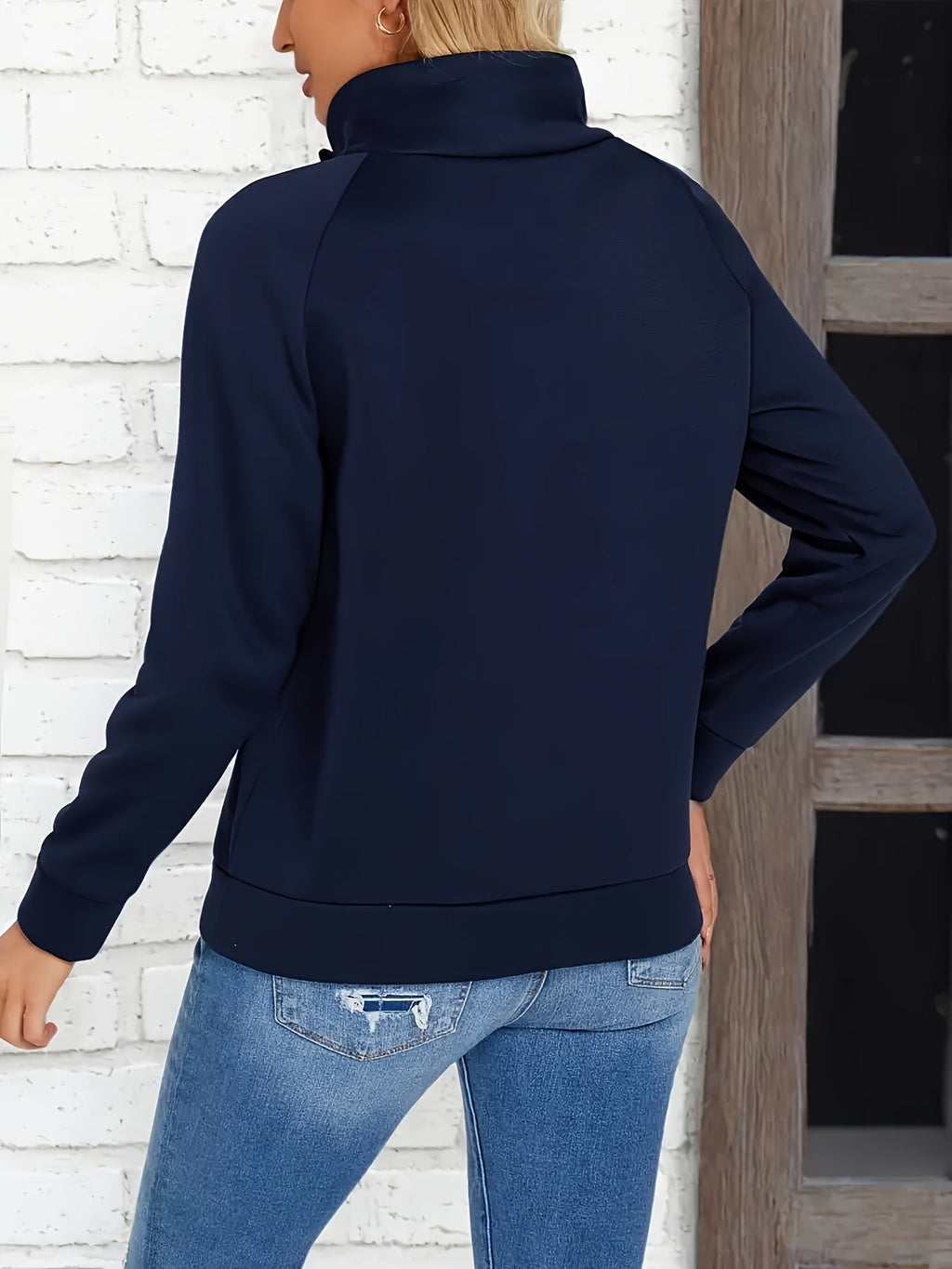 Women’s Stand Collar Sweatshirt Elegant Button Detail Casual Comfort 3