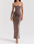 Women’s Strapless Maxi Dress Elegant Draped Design for Formal Events 0