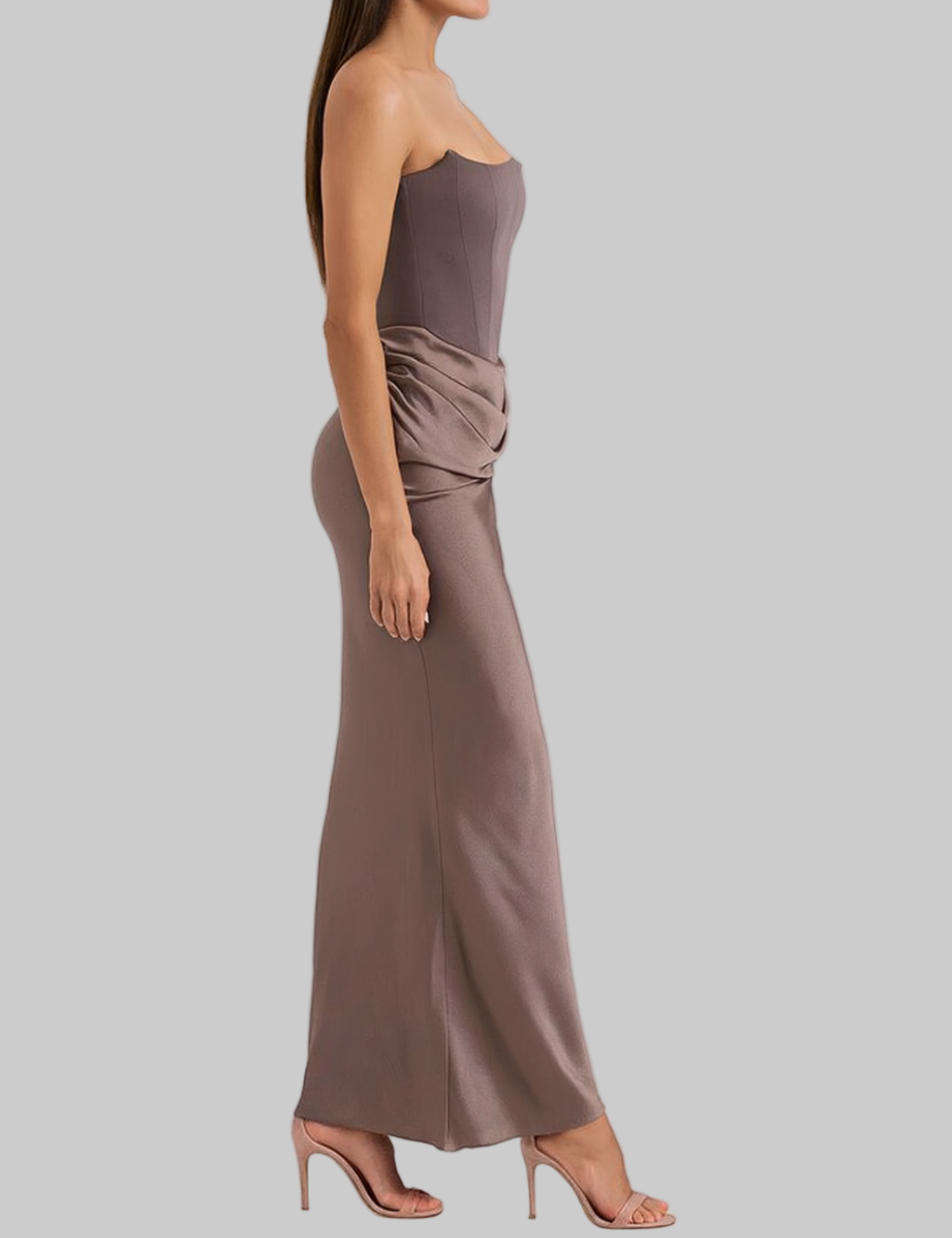 Women’s Strapless Maxi Dress Elegant Draped Design for Formal Events 1