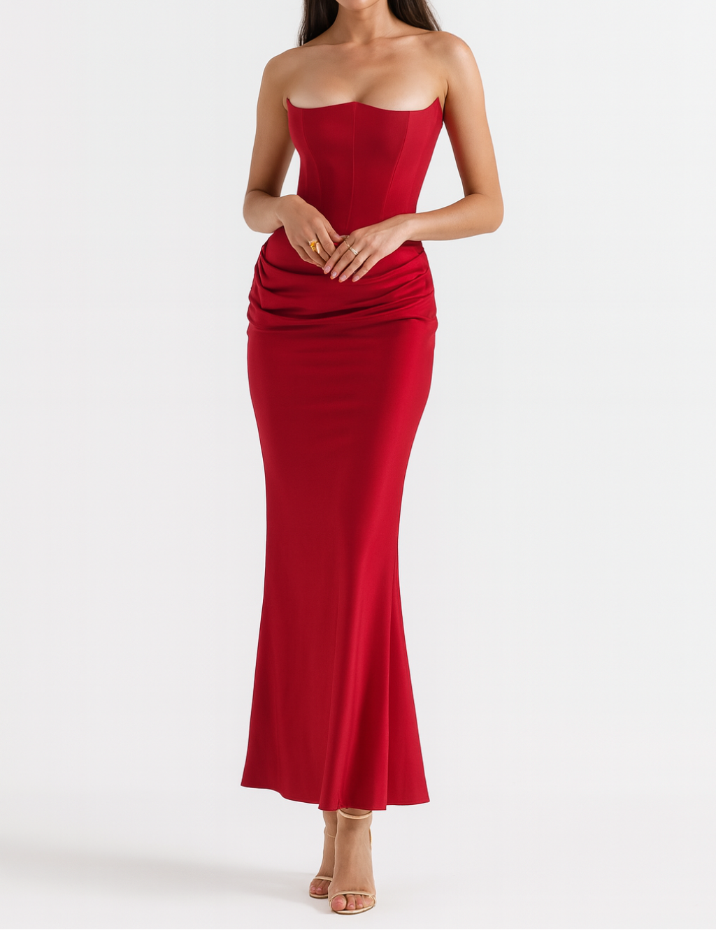 Women’s Strapless Maxi Dress Elegant Draped Design for Formal Events 6