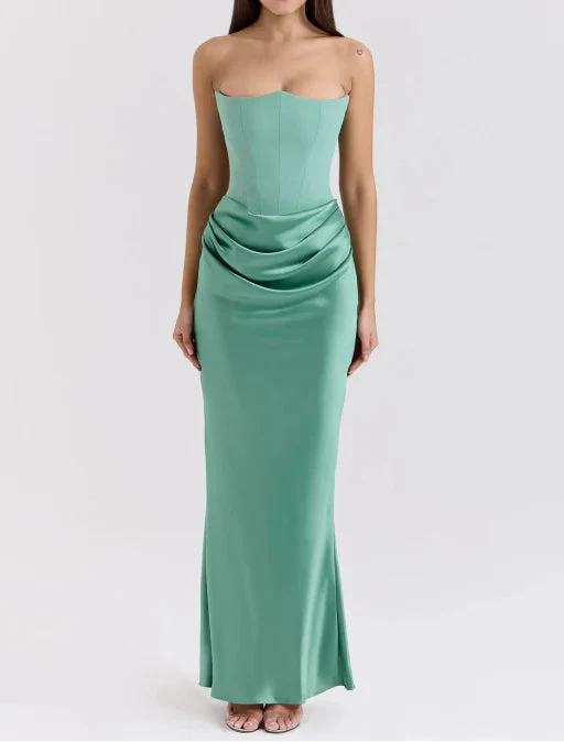 Women’s Strapless Maxi Dress Elegant Draped Design for Formal Events 8
