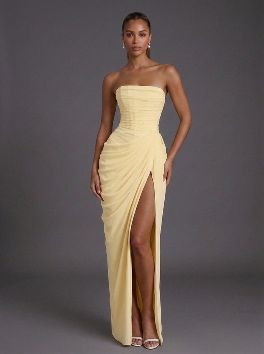 Women’s Strapless Maxi Dress Elegant Ruched Design 0