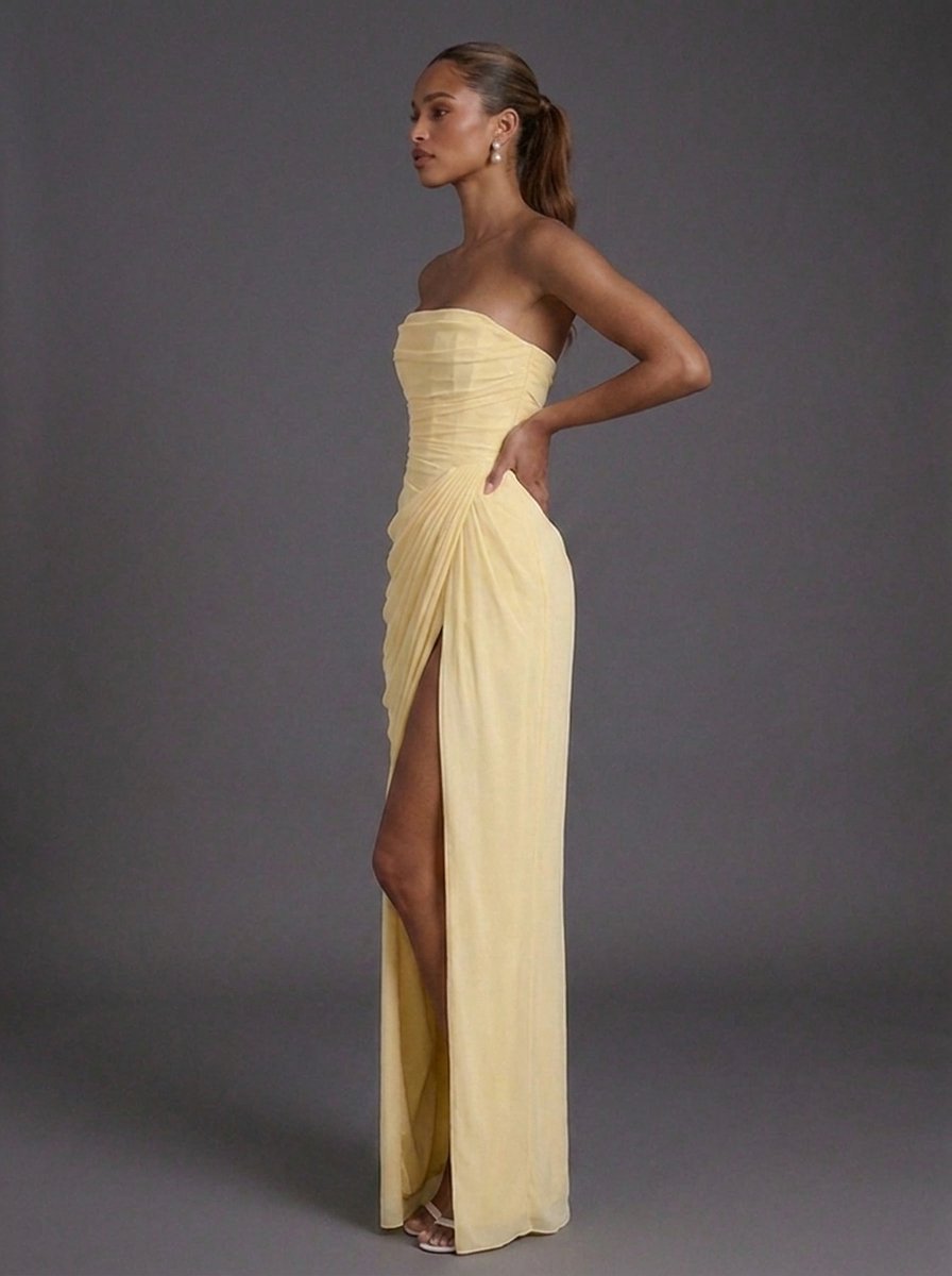 Women’s Strapless Maxi Dress Elegant Ruched Design 1