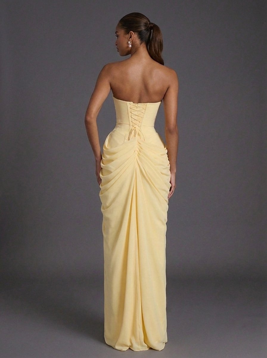 Women’s Strapless Maxi Dress Elegant Ruched Design 3