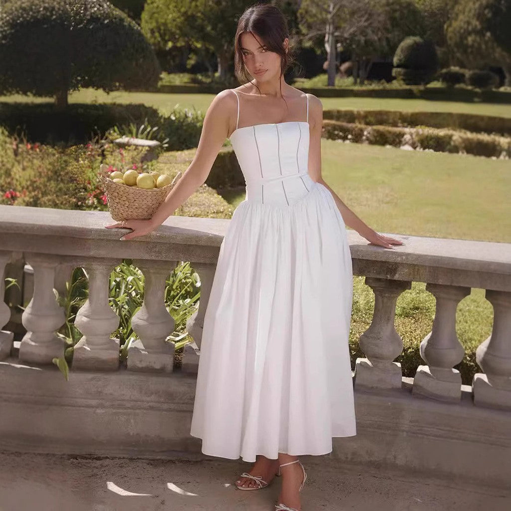 Women’s Strapless Midi Dress Elegant Pleated Design for Weddings 1