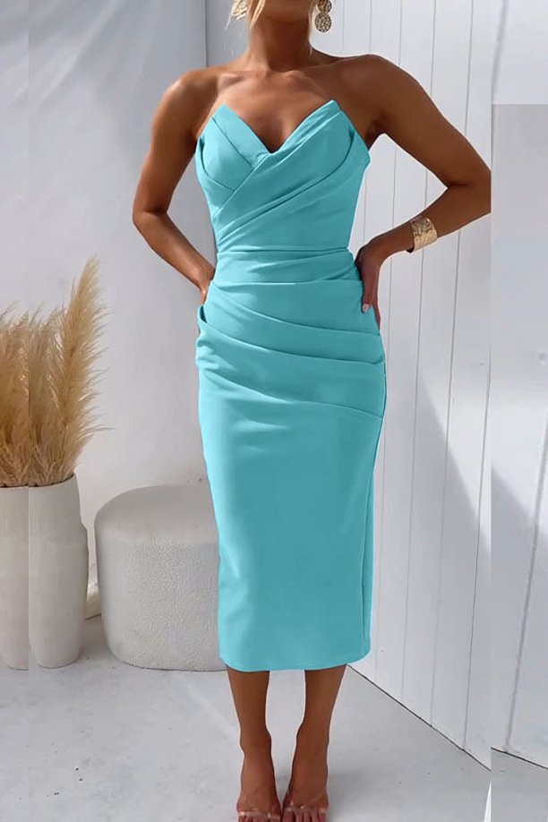 Women’s Strapless Midi Dress Elegant Sweetheart Design 4