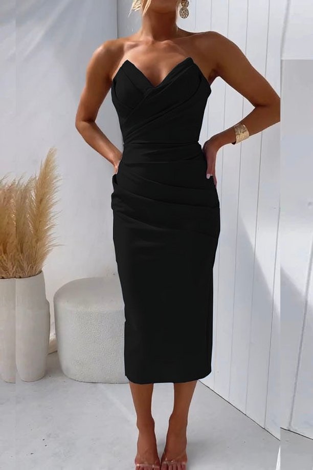 Women’s Strapless Midi Dress Elegant Sweetheart Design 5