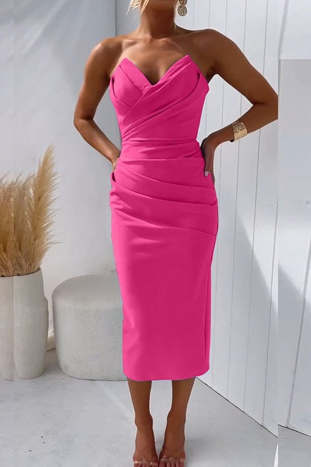 Women’s Strapless Midi Dress Elegant Sweetheart Design 6