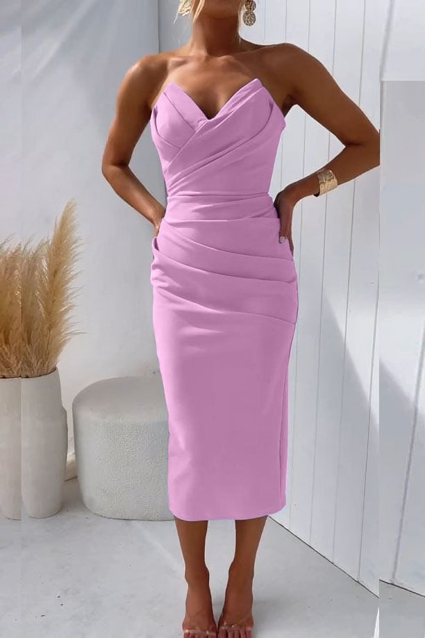 Women’s Strapless Midi Dress Elegant Sweetheart Design 7