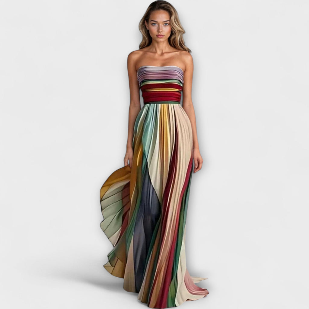 Women’s Strapless Pleated Maxi Dress Vibrant Summer Style 0