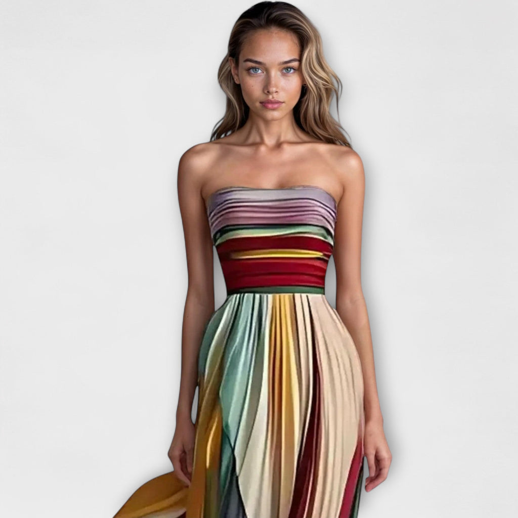 Women’s Strapless Pleated Maxi Dress Vibrant Summer Style 1