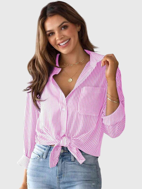 Women’s Striped Collared Shirt Versatile Design for Casual and Office Wear 2