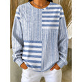 Women’s Striped Colorblock Crew Neck Sweatshirt Relaxed Fit 0