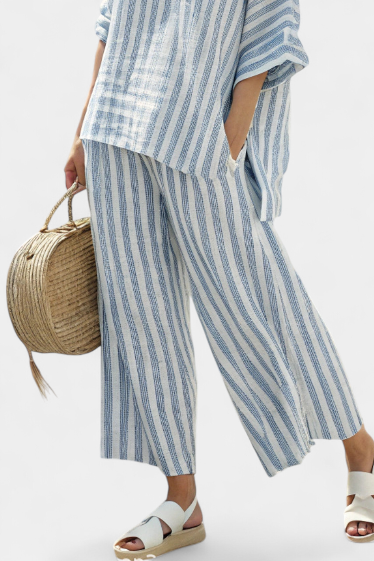 Women’s Striped Linen Top and Relaxed Pants Set for Summer Style 3