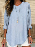 Women’s Striped Long Sleeve Blouse Relaxed Fit Crew Neck Style 0