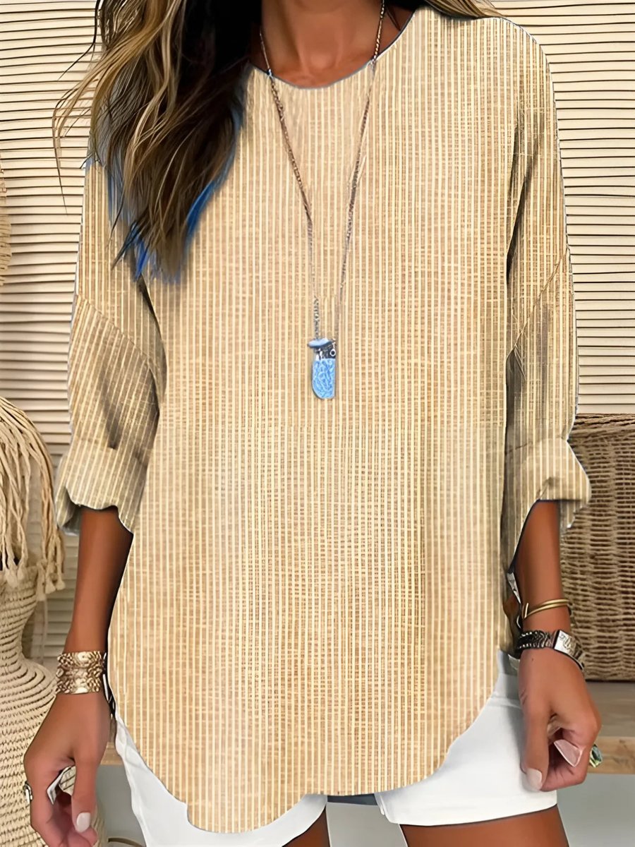 Women’s Striped Long Sleeve Blouse Relaxed Fit Crew Neck Style 1