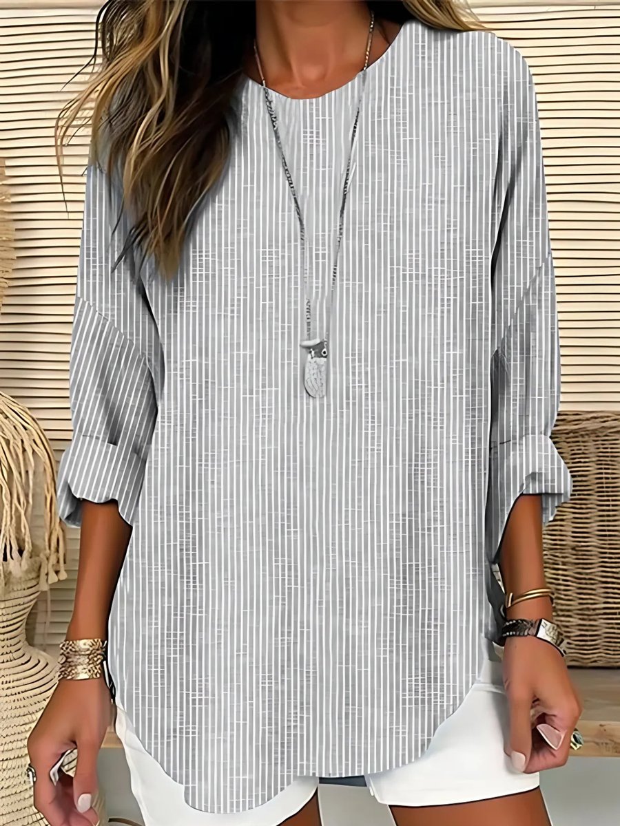 Women’s Striped Long Sleeve Blouse Relaxed Fit Crew Neck Style 2