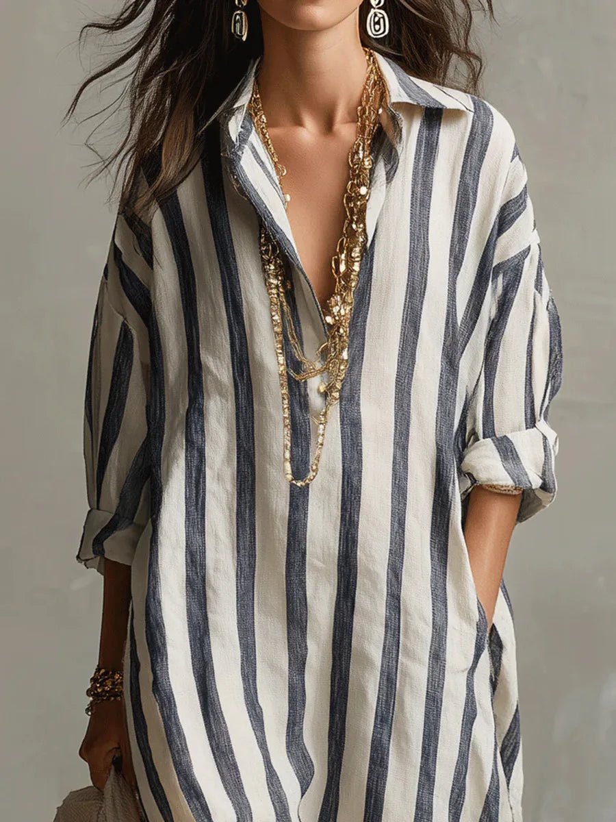Women’s Striped Maxi Dress Lightweight Linen Style 2