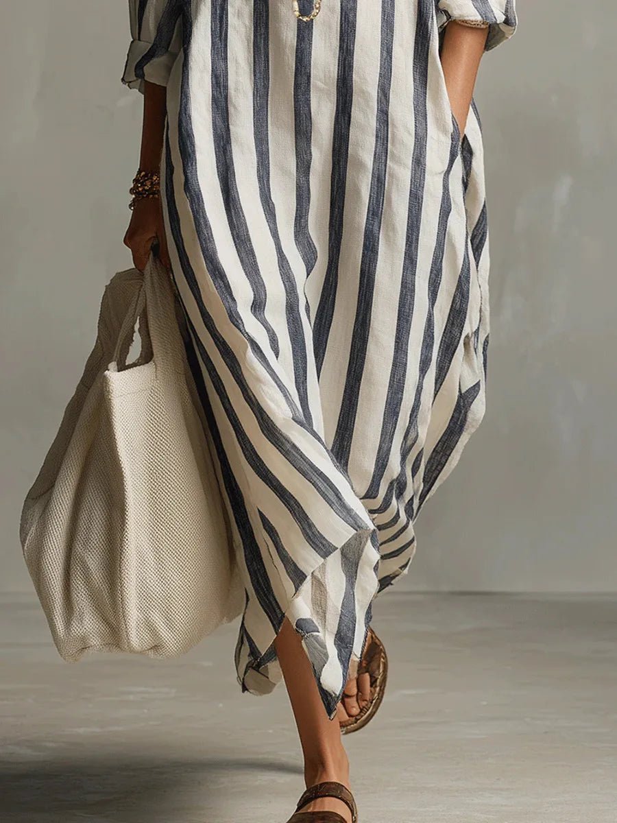Women’s Striped Maxi Dress Lightweight Linen Style 3