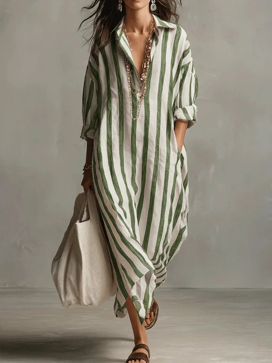 Women’s Striped Maxi Dress Lightweight Linen Style 4