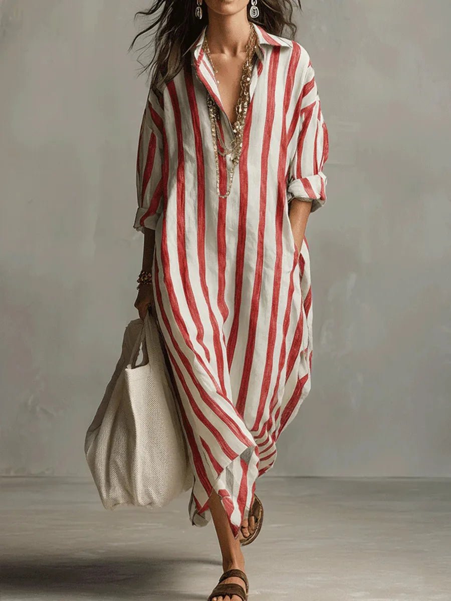 Women’s Striped Maxi Dress Lightweight Linen Style 5